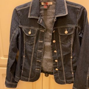 Denim jacket, navy blue with white top stitch